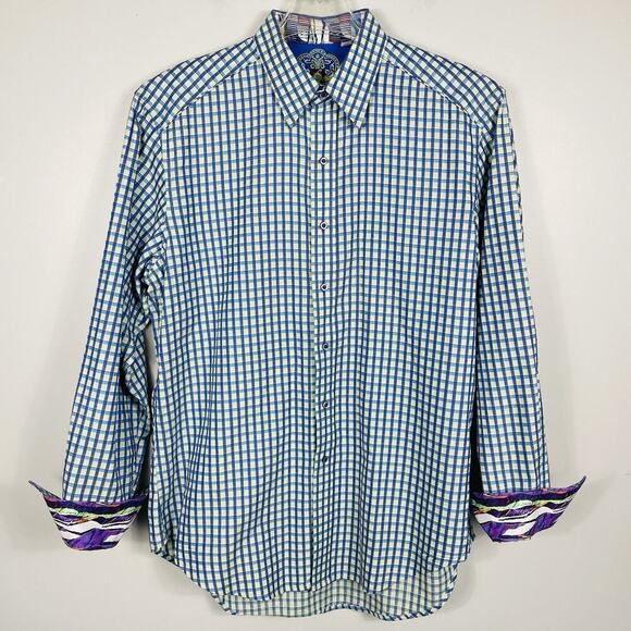 Robert Graham Other - Robert Graham Flip Cuff Shirt Size Medium Blue Plaid Classic Colorful Preppy